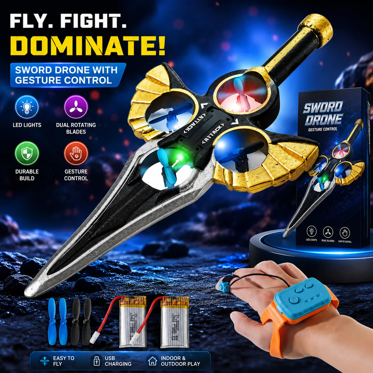 🚀 Sword Fighter RC Drone – 360° Stunt Flying & Remote Control Toy
